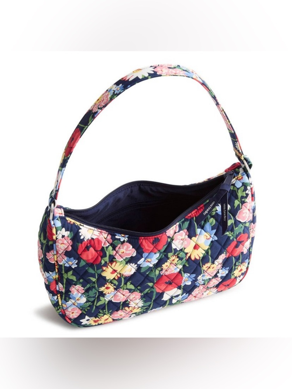 Vera Bradley Poppy Meadow Convertible Crescent Crossbody Bag Navy Blue Flower - Picture 2 of 10